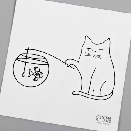 Tattoo on the body black "fishing cat" 6x6 cm-5
