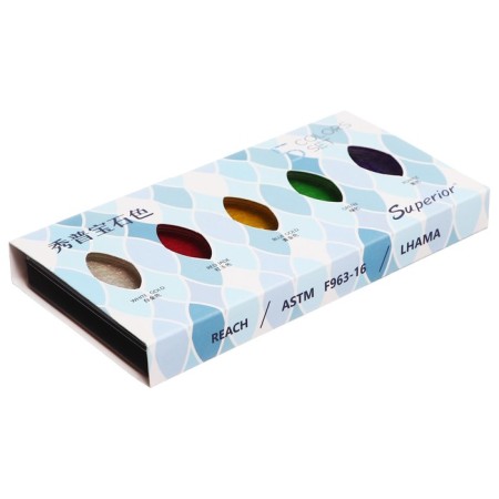Watercolor paints, pearl, + brush, in a plastic box, 5 colors-1