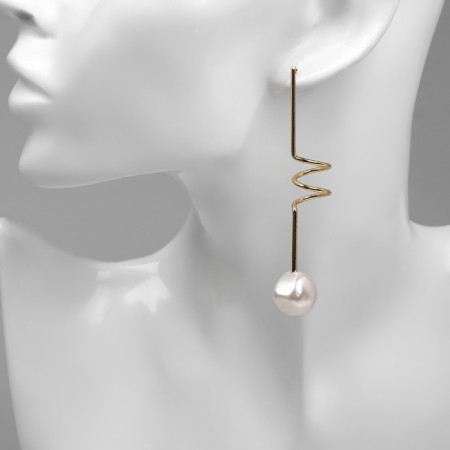 Earrings with pearls "bead" spiral mini, color gold-2