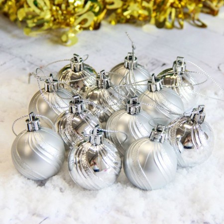Set of balls plastic D-4 cm, 12 pcs "wave" silver