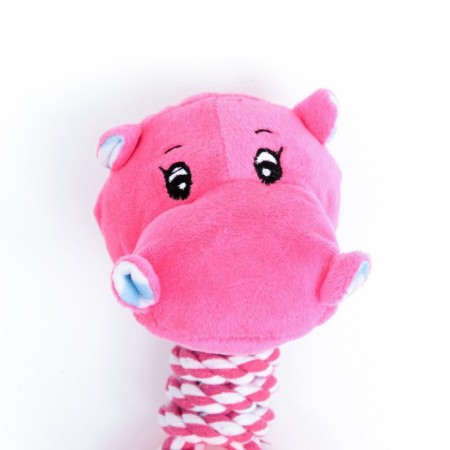 Toy for dogs 3-in-1 "Hippo": cable, soft with a squeak, tpr ball, 20 cm, pink-3