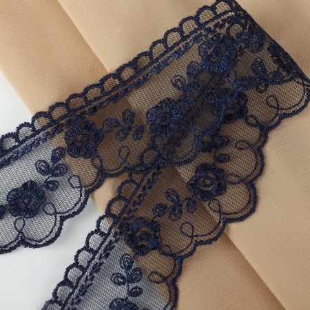 Lace on a grid, 40 mm × 11 ± 1 m, dark blue color-1