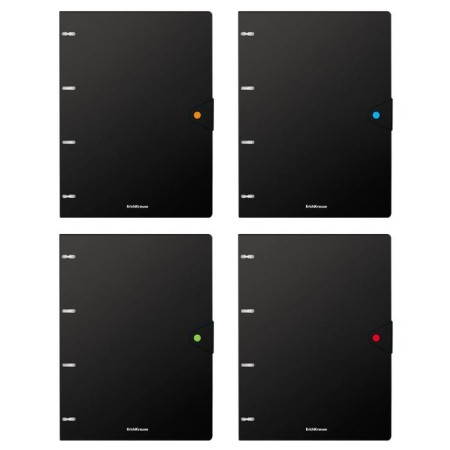 Notebook on A4 rings, 80 sheets in a cage, Erichkrause Accent, with a plastic cover on a button, an offset block, mix