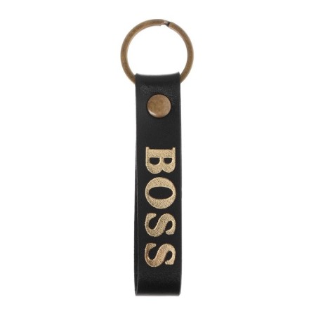 Leather keychain for a car key, strap, genuine leather, black, boss-2