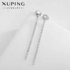 Earrings with Xuping rhinestones hanging, sketch, white color in silver