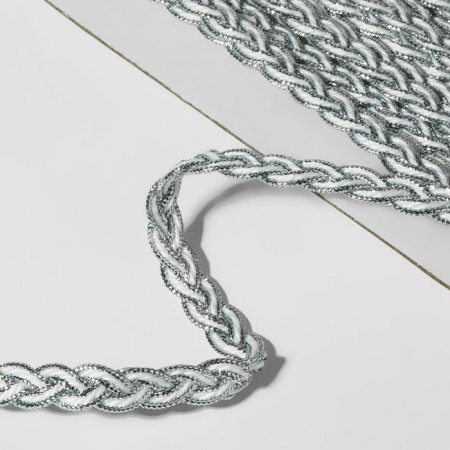 Decorative braid “Kosichka”, 7 mm, 10 ± 1 m, silver/white color-1