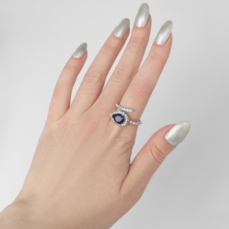 Ring "sprout" stem, white-blue color in silver, dimensionless-2