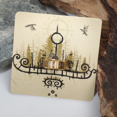 Ring "Valhalla" with runes, white color in gold, 17 size-2