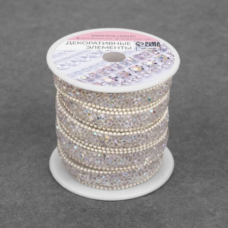 Rhinestones and beads are thermoclayes, width - 10 mm, 4.5 ± 0.5 m, ivory color-2