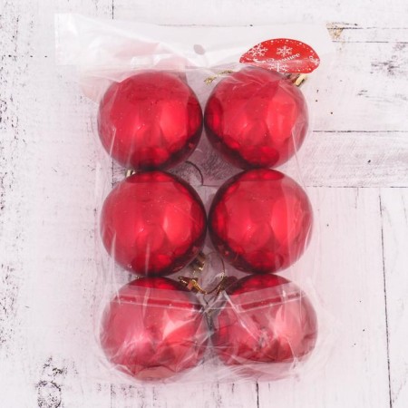 Set of balls plastic D-6 cm, 6 pcs "gloss" red-1