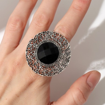 Ring of the "ethnic" openwork circle, black color in black silver, dimensionless-1