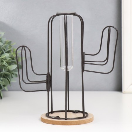 Decor metal, glass, tree "Cactus" on the stand is black 20x12x22.5 cm