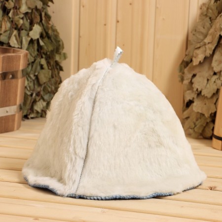 Sheepskin bath cap, blue felt-2