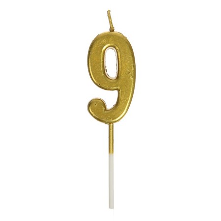 Candle in a cake on a skewer, number 9, gold, 4.5x2.5 cm-2