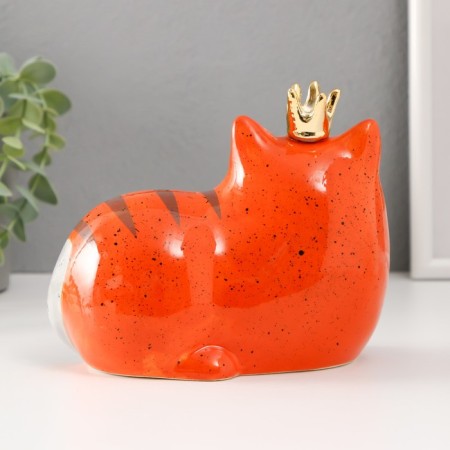 Piggy bank Ceramics "Sleeping red cat in the crown" 16.2x10.3x12.6 cm-2
