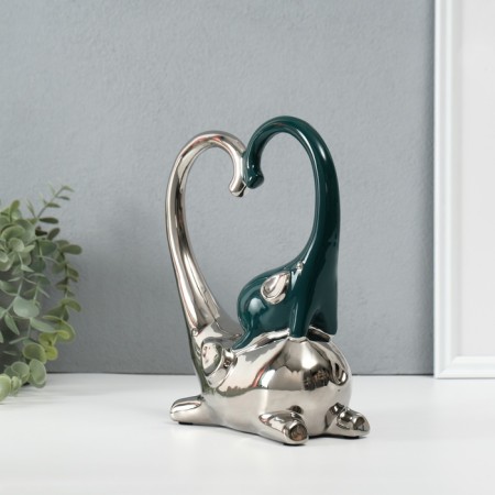 Souvenir ceramics "Elephant with an elephant. Heart" dark green with silver 7.3x17.5x22 cm-2