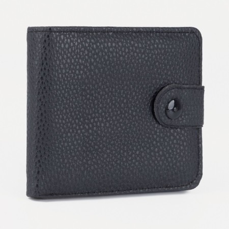 Men's purse on the button, a department for bills, for cards, black color