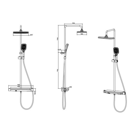 SAVOL SK-H3345A shower system, tropical shower, shower set, shelf, brass, chrome-1