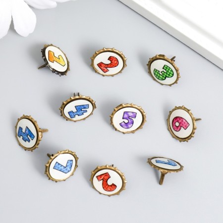 Brads for scrapbooking "numbers and signs" set 10 pcs 1.5 cm