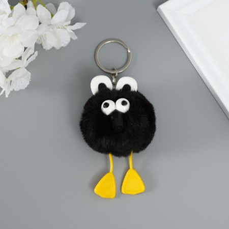 Fluffy on the ring "Bright -eyed raven" black 9.5x6x6 cm-1