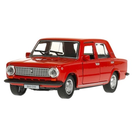 Metal machine "VAZ -2101", retro - model "Kopeika", doors, trunk, inertia, 12 cm, red are opened-1
