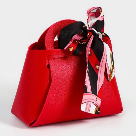 Leather gift handbag 13 x 12 x 5.5 cm red