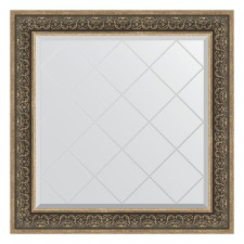 Mirror with engraving in the baguette frame, silver monogram 101 mm, 89x89 cm
