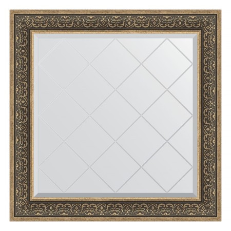 Mirror with engraving in the baguette frame, silver monogram 101 mm, 89x89 cm