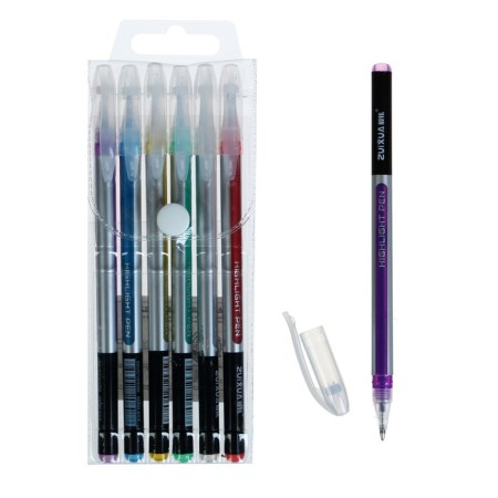 A set of gel pens 6 colors, a strip silver body, in a blister on a button