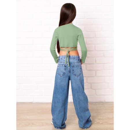 TOP for a girl with long sleeves on Generation ties, height 152 cm, green color-4