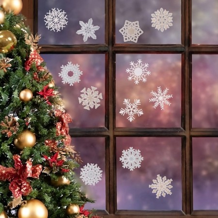 A set of New Year's “snowflakes” stickers 12 pcs in a set, white, gold, silver, 9 x 9 cm-5