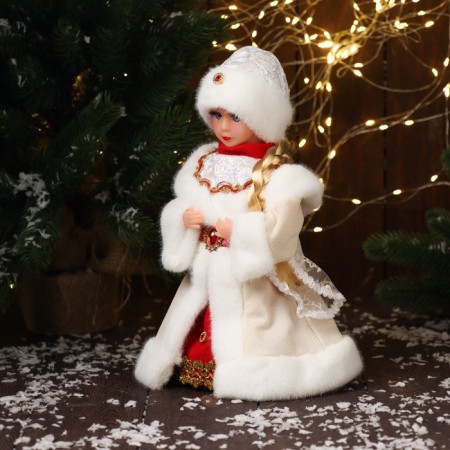 Snow Maiden "in a fur coat, with a strap and a scythe" moves, 30x15 cm, beige-1