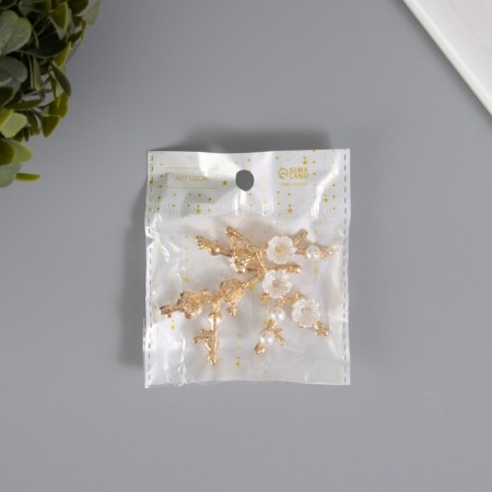 Decor for creativity Metal "Branch Flower" rhinestones, pearls 5x6 cm-3