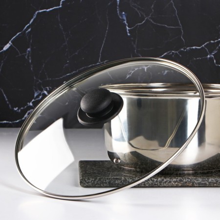 Glass cover for pans and pots "Dolyana", D = 30 cm, stainless rim, plastic handle-1