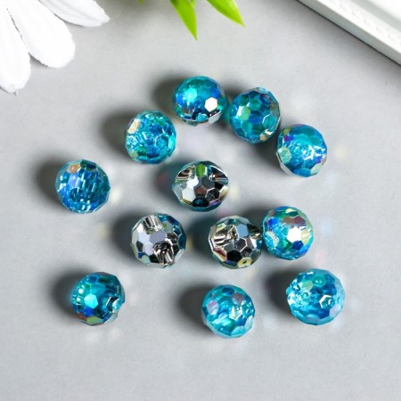 Buttons plastic for creativity 1 puncture "ball holography. Blue" set 12 pcs d = 1.2 cm-2
