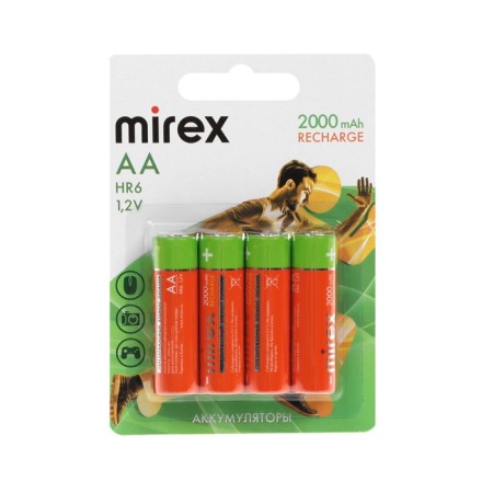 Battery Mirex, Ni-Mh, AA, HR6-4BL, 1.2V, 2000 mAh, blister, 4 pcs.