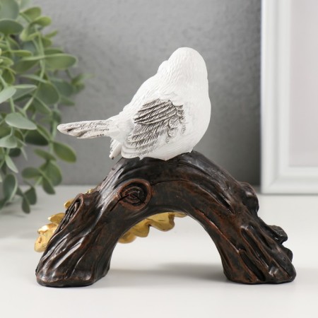 Souvenir Polystone "White Bird on a branch with golden acorns" 14.5x7x13 cm-2