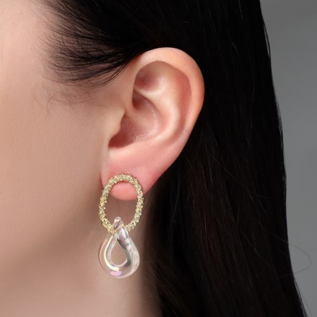 Earrings Assorted "Ice" two rings, white color in gold-2