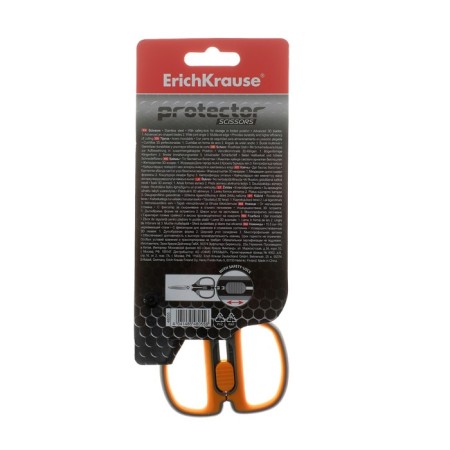 Scissors Erichkrause "Protector Lock", 15.5 cm, with a latch, gray-orange-3