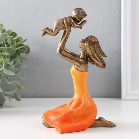 Polystone souvenir "Mom plays with the child" bronze, orange 12x9.5x19 cm-3