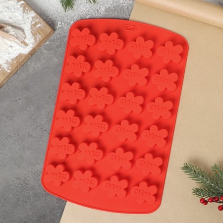 Baking uniform “Gingerbread man”, silicone, 32.5 × 21 × 1.5 cm, 24 cells, red color-1