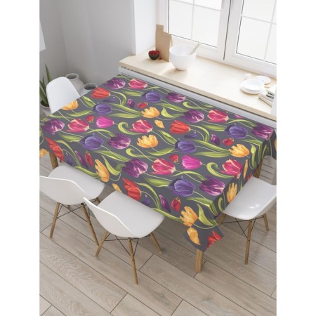 The tablecloth on the table "Multi -colored tulips", rectangular, Saten, size 145x180 cm