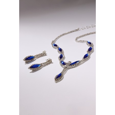 Set 2 objects: earrings, Kilence “Listopad” thin rhombus, blue-white color in silver, 45 cm-1