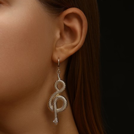 Earrings Metal "Snake" eight, white color in gold-3
