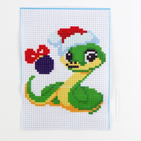 Cross -stitching for children for the New Year “Snake in a hat”, 14 x 10 cm, New Year's set for creativity-2