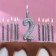 Set of candles for the cake (2 in 1) Silver pattern "2" + candles "Happy birthday” 10 pcs, 12.5 cm 71