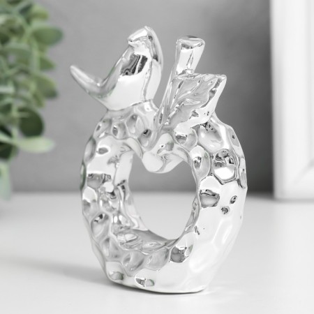 Souvenir ceramics "Bird on an apple" silver 10.3x3.3x10.3 cm-1