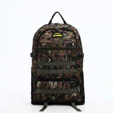 Tourist backpack on a zipper, with an increase, 40 l, 6 outer pockets, green/brown color