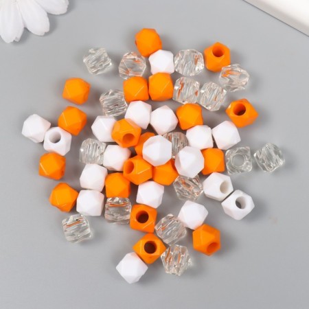 Plastic beads "Crystal polyhedron. Orange, white, transparent" set 30 g 1x1x1 cm