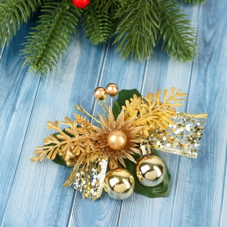 Jewelry decoration "Winter Miracle" (set 2 pcs) Ball flower, 12x11 cm, gold-1